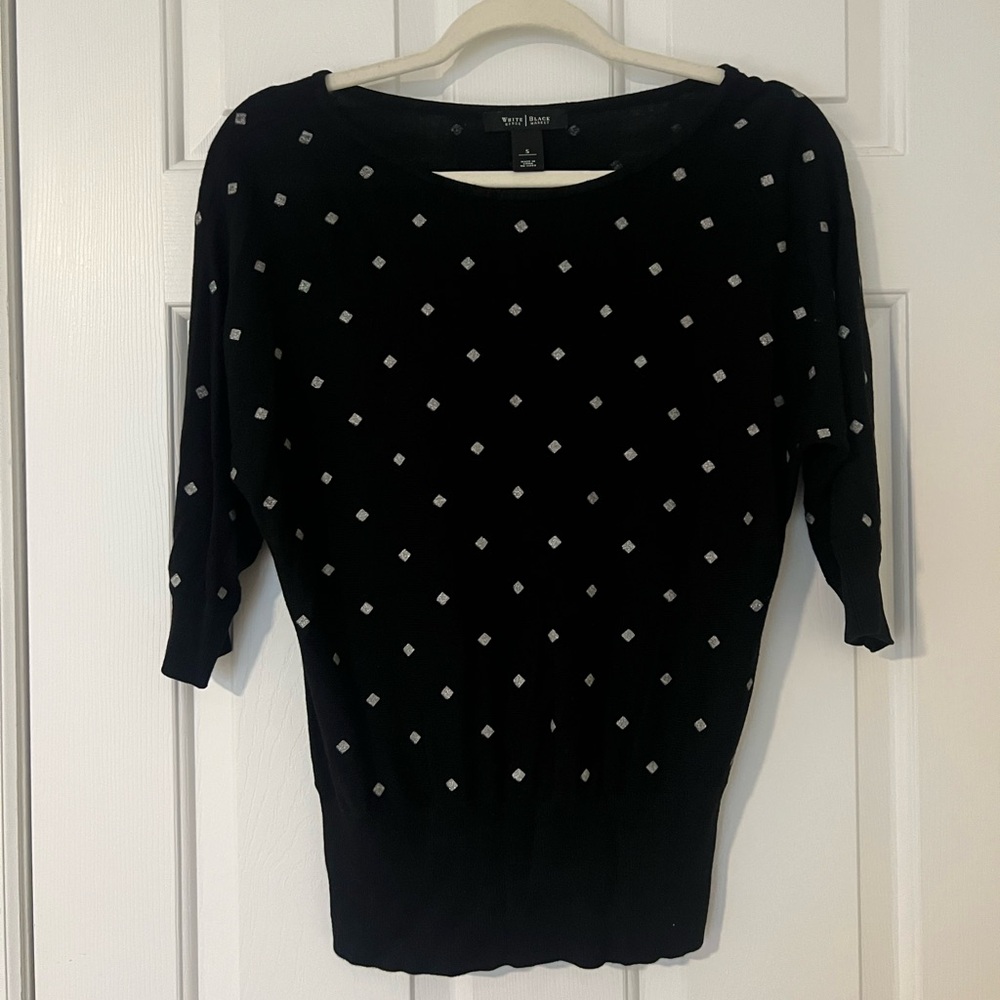 White House Black Market Black Top with White Diamond Accents
